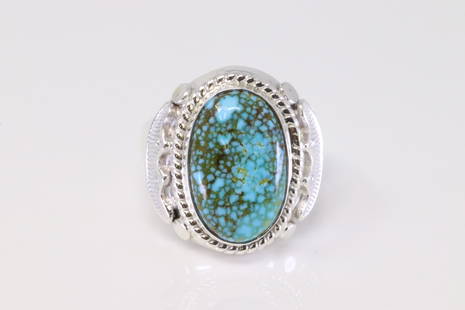 Native America Navajo Handmade Sterling Silver Turquoise Ring By AT.: This is a Native America Navajo Handmade Sterling Silver Turquoise Ring By AT. Ring size: 13.25.