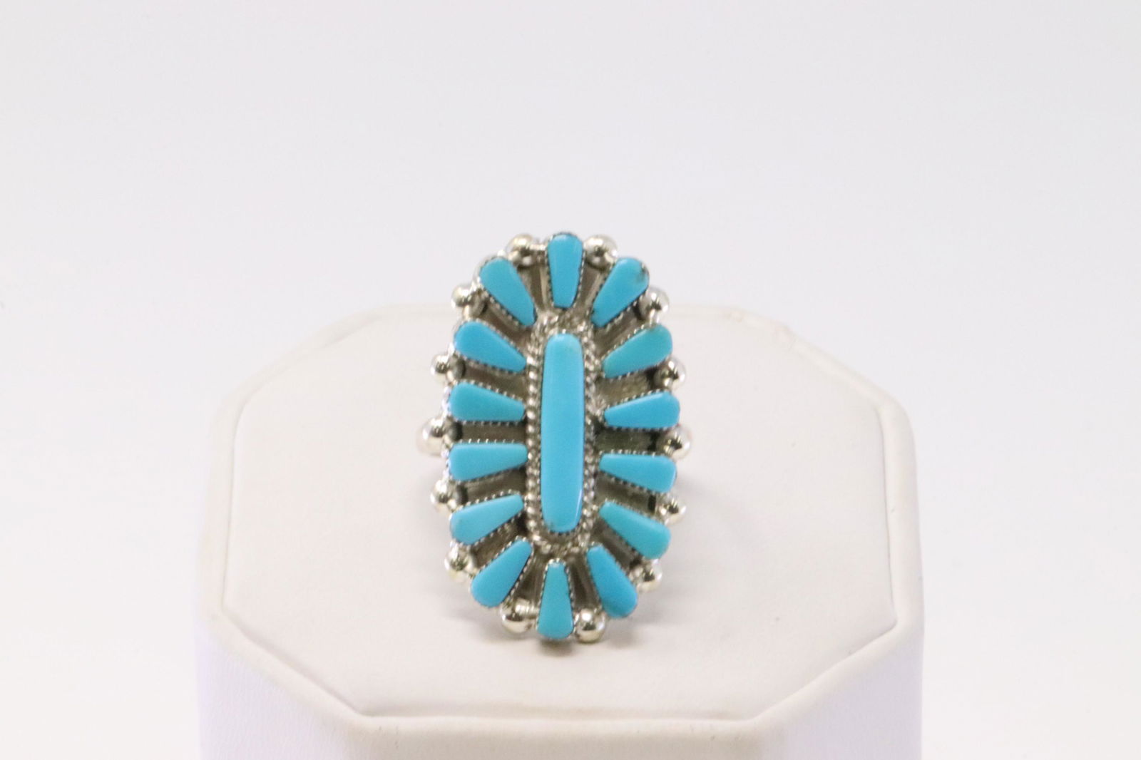 Native America Handmade Zuni Sterling Silver Turquoise Ring By V.Halusewa. (1 of 4)