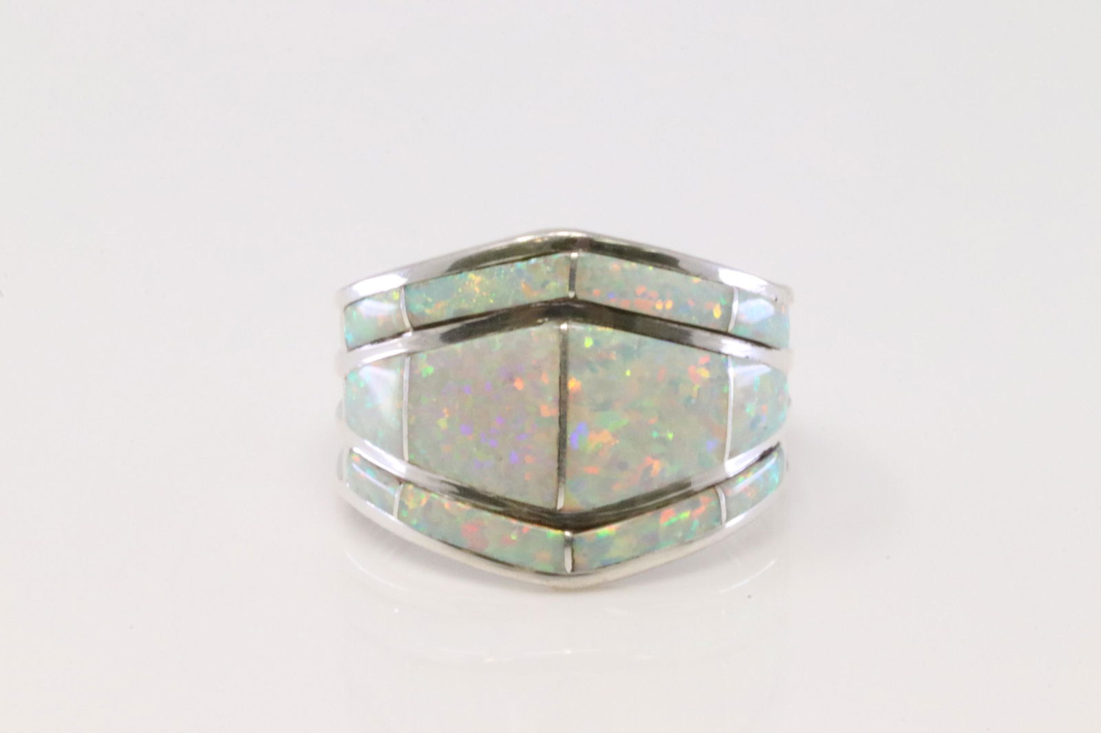 Native American Navajo Handmade Sterling Silver Synthetic Opal Ring By AE. (1 of 4)