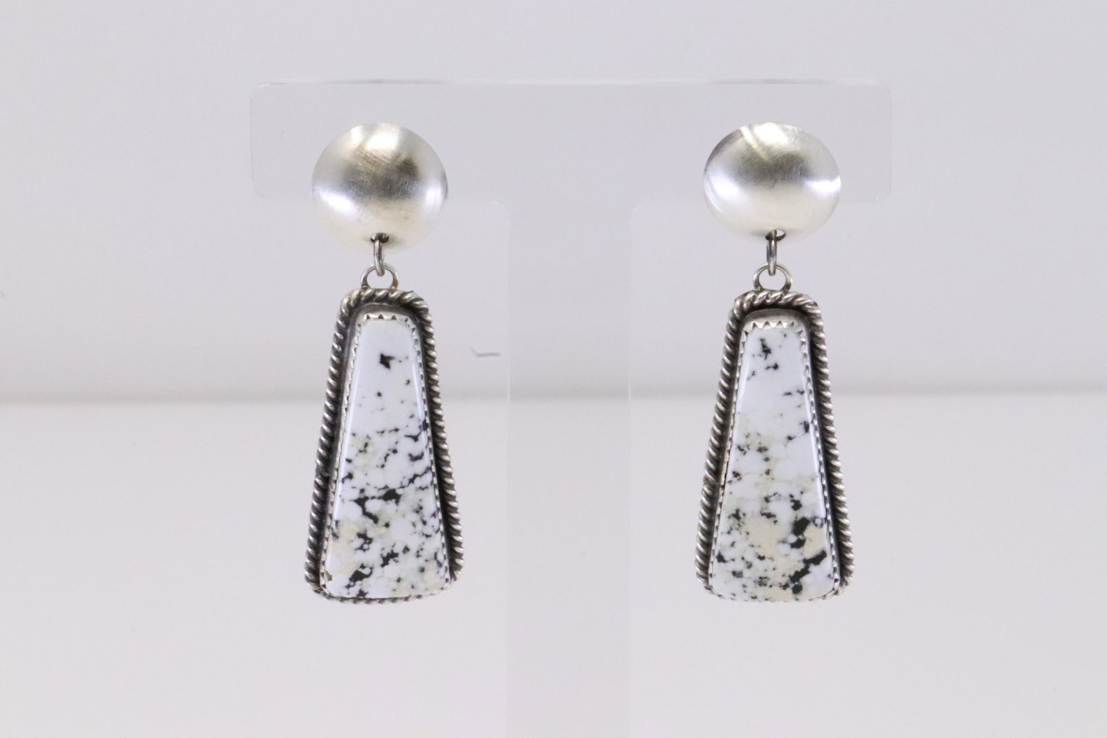 Native America Navajo Handmade Sterling Silver White Buffalo Post / Dangling Earring's By Virginia: This is a Native America Navajo Handmade Sterling Silver White Buffalo Post / Dangling Earring's By Virginia Becenti.