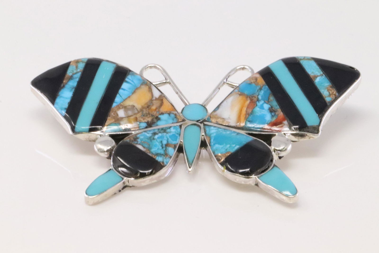 Native America Zuni Handmade Sterling Silver Muti-Color Butterfly Pin / Pendant By A.Ahijite. (1 of 4)