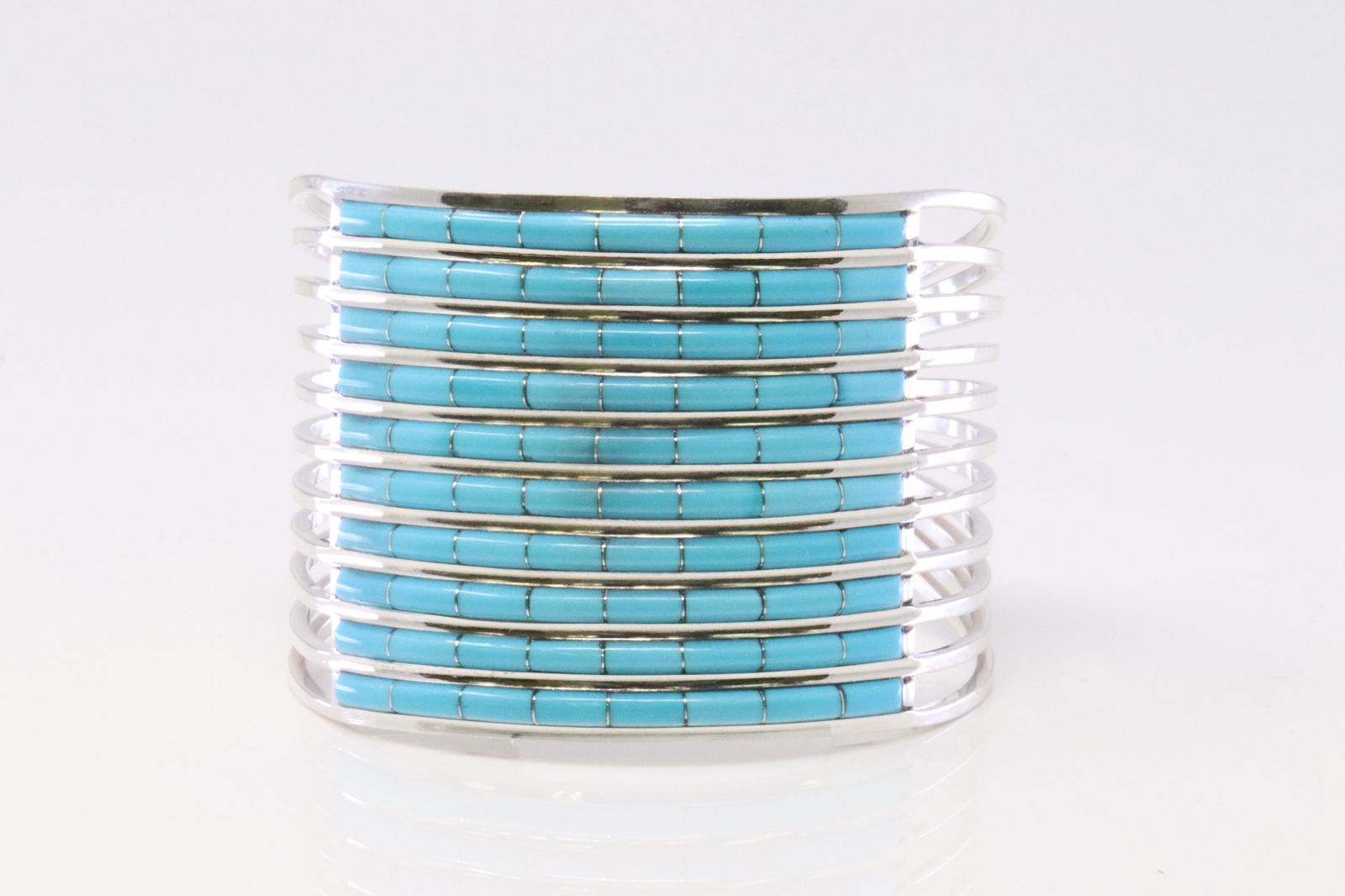 Native America Handmade Zuni Sterling Silver Turquoise Inlay Bracelet By ALW. (1 of 4)