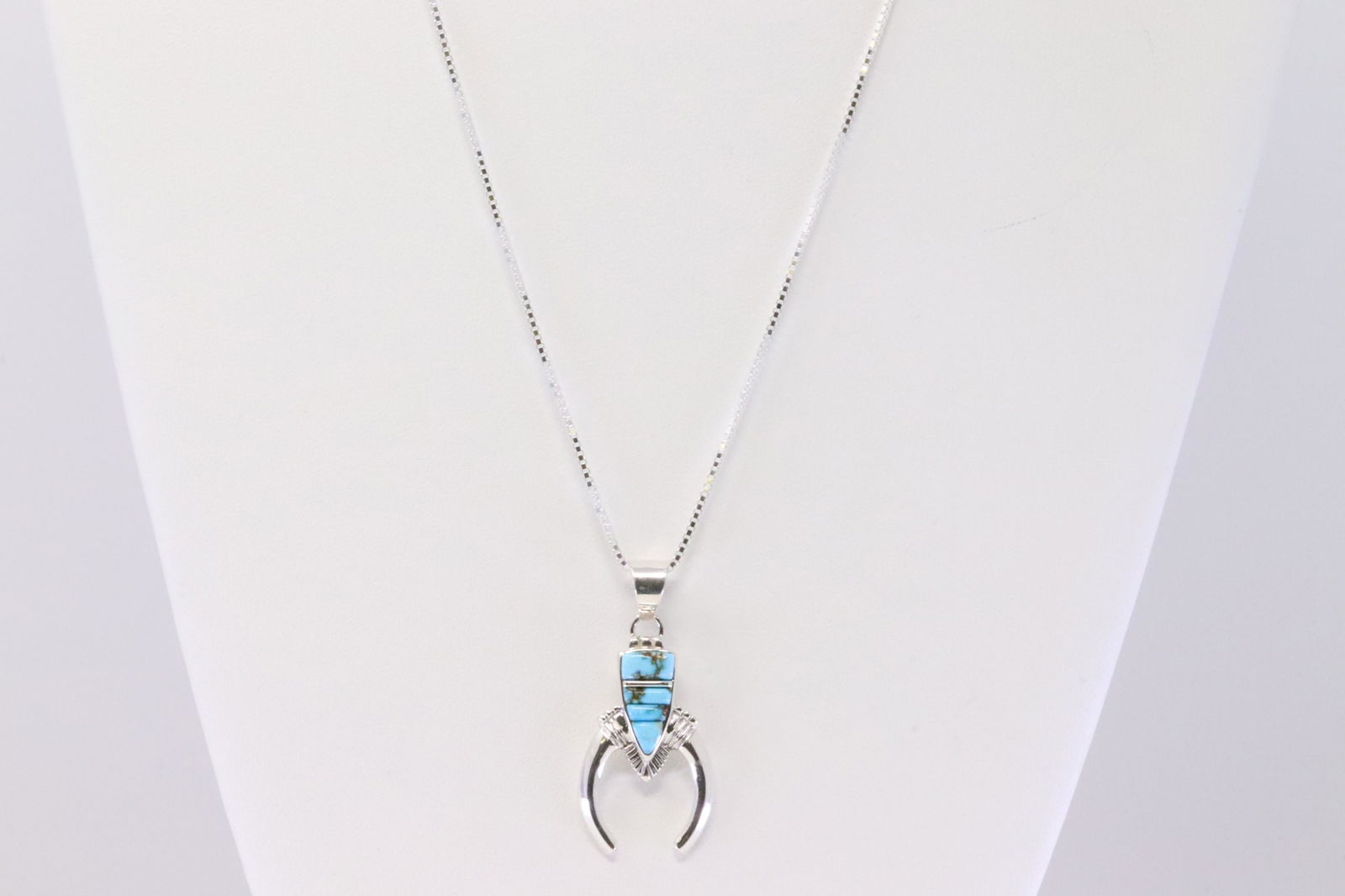 Native America Navajo Handmade Sterling Silver Naja Turquoise Pendant & 925 Necklace By B.S. (1 of 4)