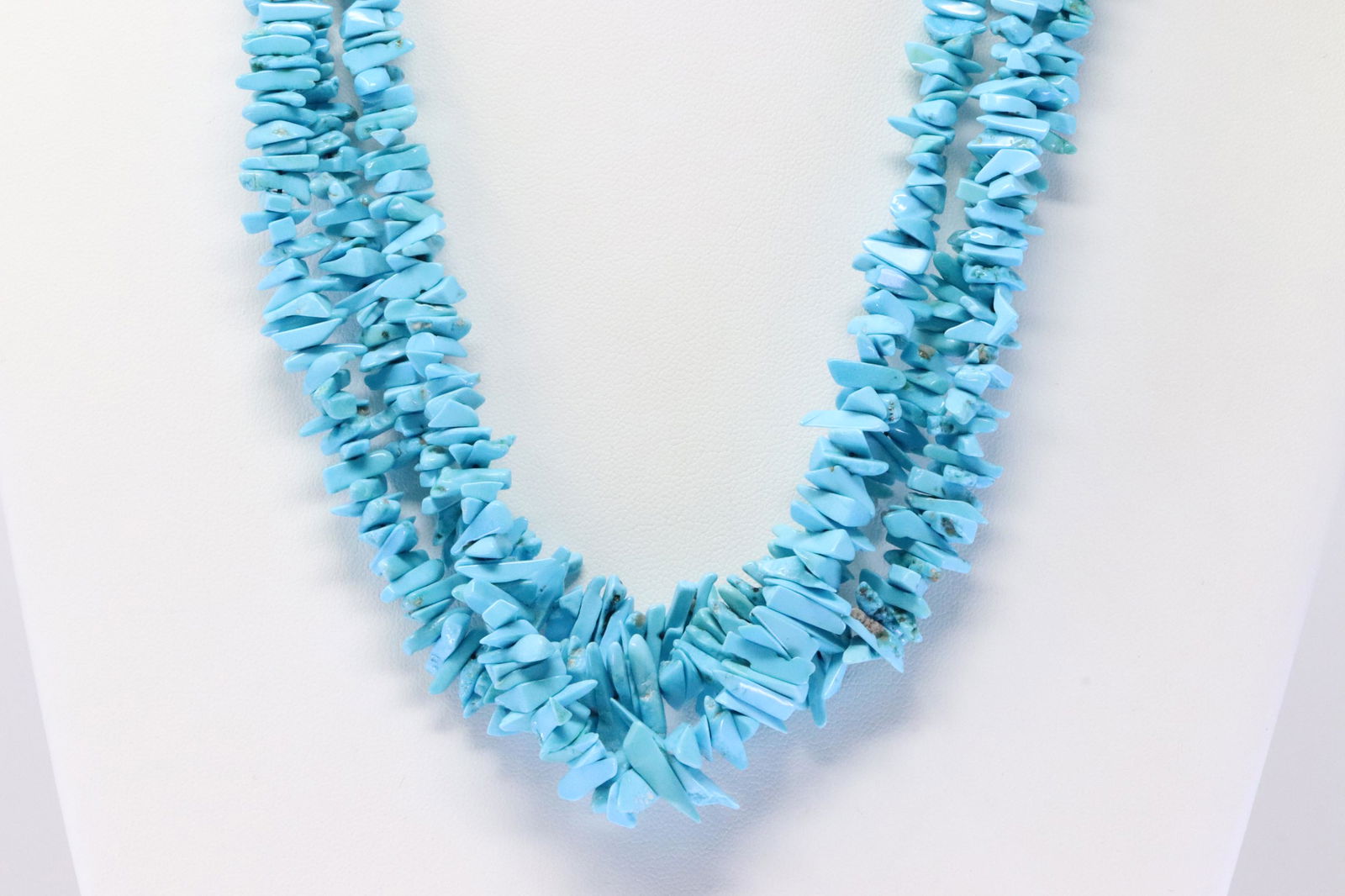 Native America Navajo Handmade Sterling Silver Turquoise Triple Strand Necklace. (1 of 4)