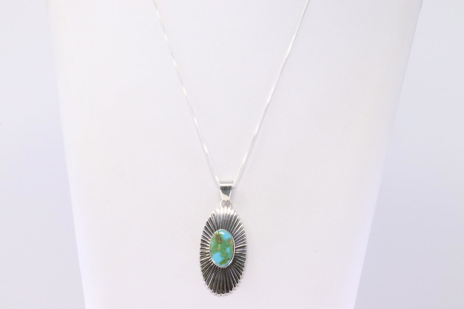 Native America Navajo Handmade Sterling Silver Sonora Gold Turquoise Pendant & 925 Necklace By C.R. (1 of 4)