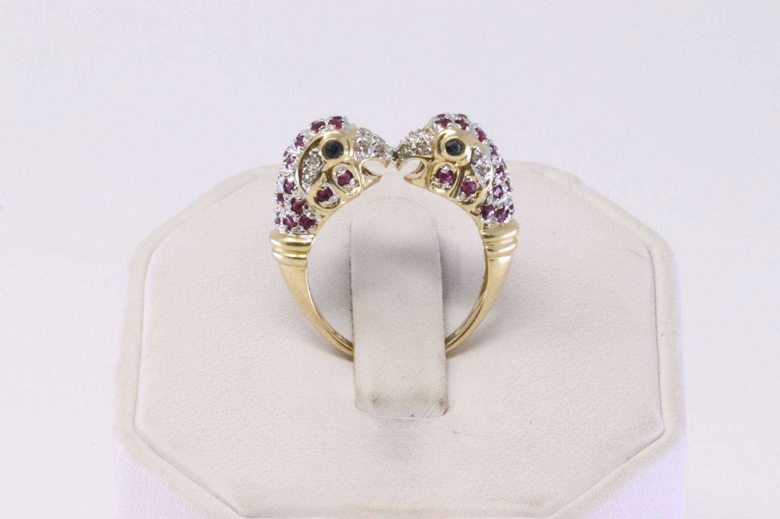 14Kt Yellow Gold Ruby / Sapphire / Diamond Bird Ring. (1 of 4)