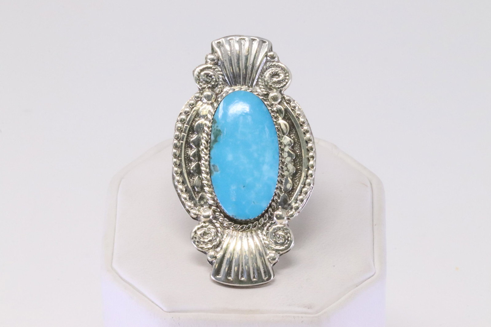 Native America Navajo Handmade Sterling Silver Turquoise Ring By Jimison Ben.: This is a Native America Navajo Handmade Sterling Silver Turquoise Ring By Jimison Ben. Ring size: 7.50.