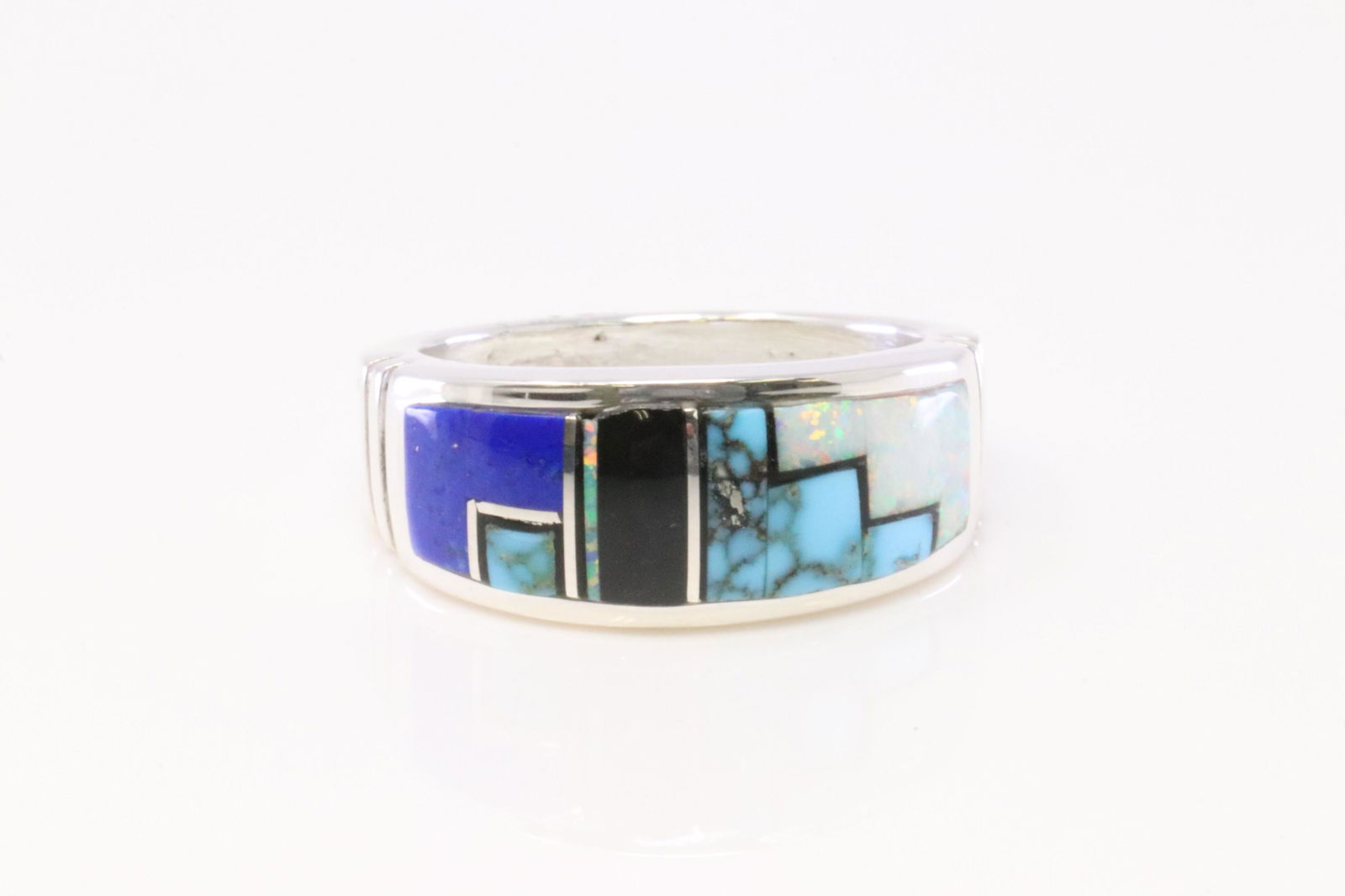 Native American Navajo Handmade Sterling Silver Multi-Stone inlay Ring By Rick T. (1 of 4)