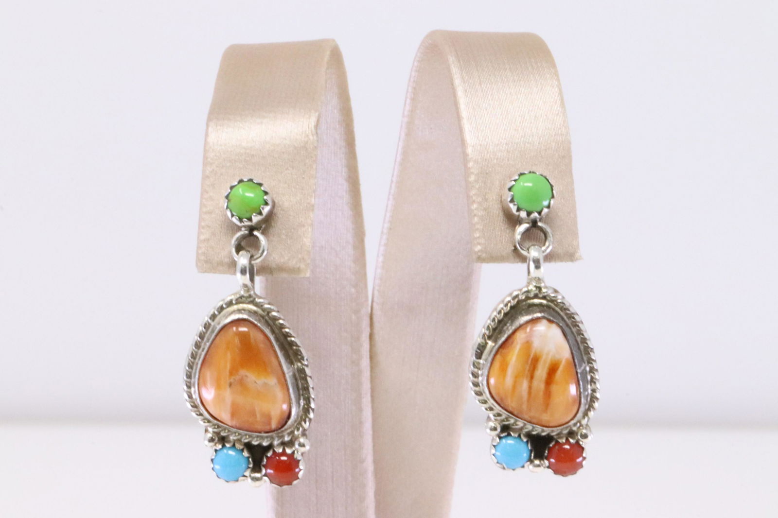 Native America Navajo Handmade Sterling Silver Multi-Color Post Earring's BY Annie Hoskie. (1 of 4)