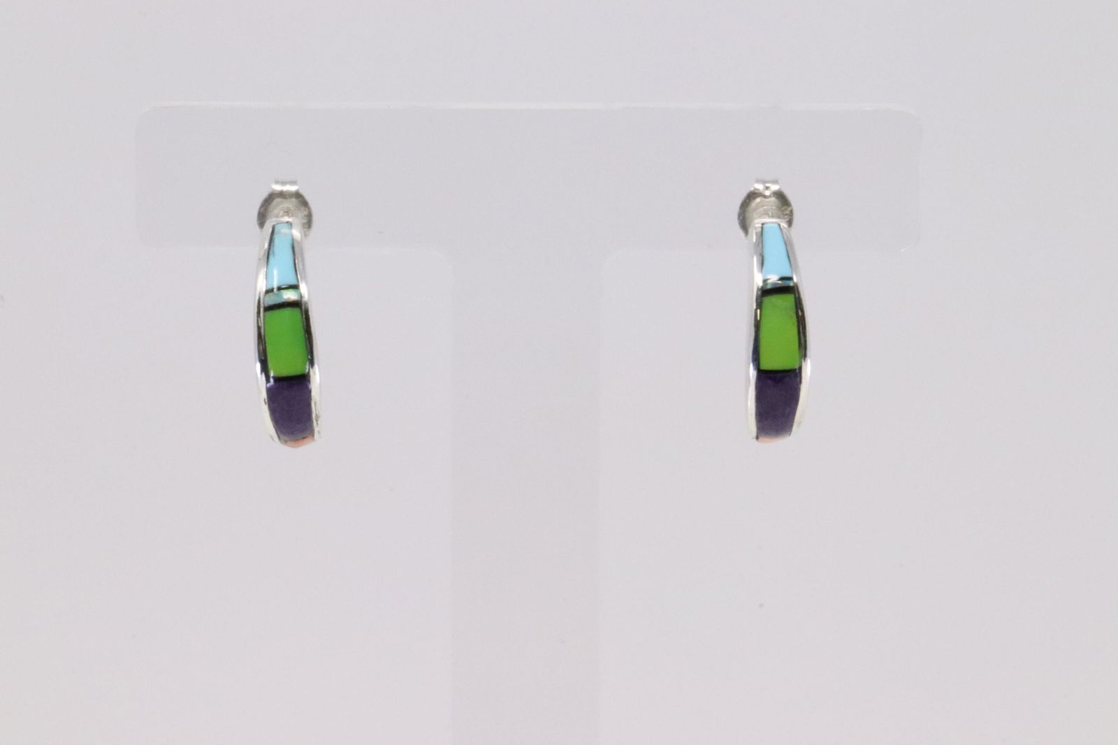 Native American Navajo Handmade Sterling Silver Multi-Color Post Earring's. (1 of 4)