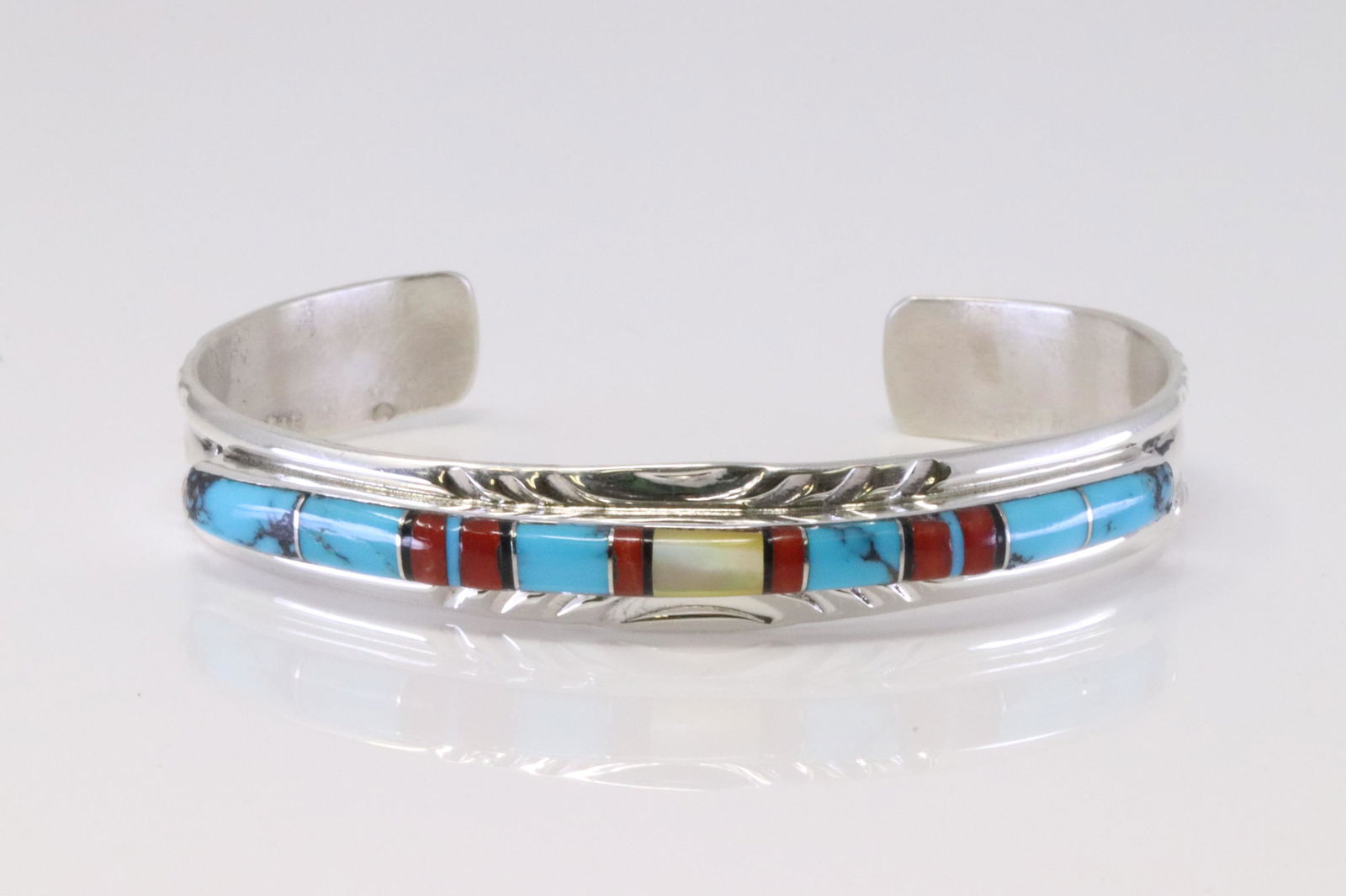 Native America Navajo Handmade Sterling Silver Multi-Stone Bracelet By Mary Lincoln. (1 of 4)