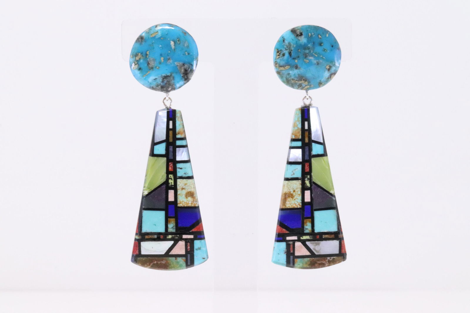 Native America Navajo Handmade Sterling Silver Multi-Color Stones Post Earring's By Chris T.Neito. (1 of 4)