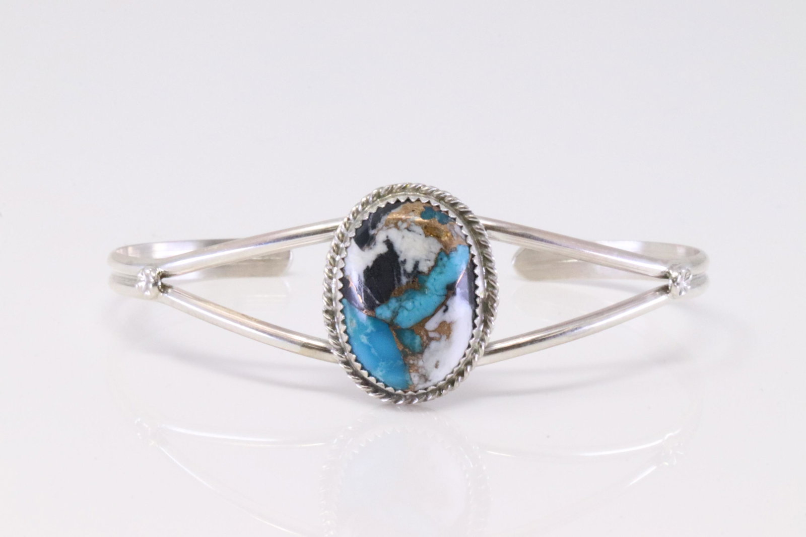 Native America Navajo Handmade Sterling Silver Compressed Turquoise Bracelet By Virginia Cadman.: This is a Native America Navajo Handmade Sterling Silver Compressed Turquoise Bracelet By Virginia Cadman.
