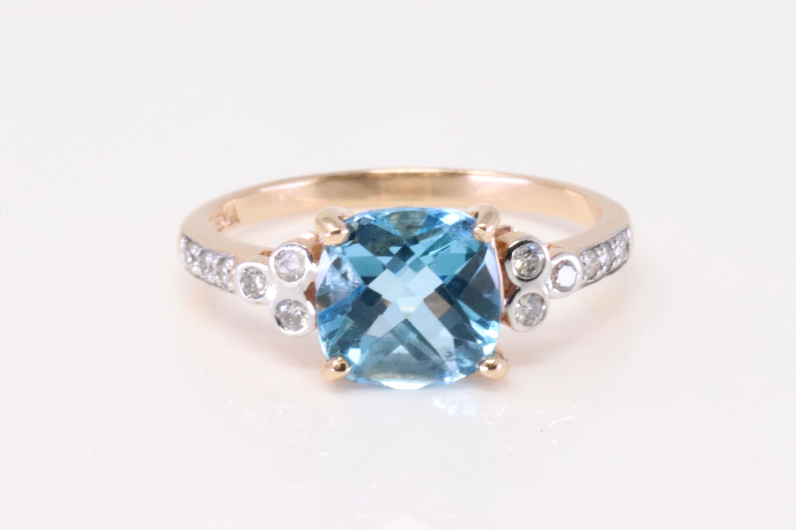 14Kt Rose Gold Blue Topaz / Diamond Ring. (1 of 4)