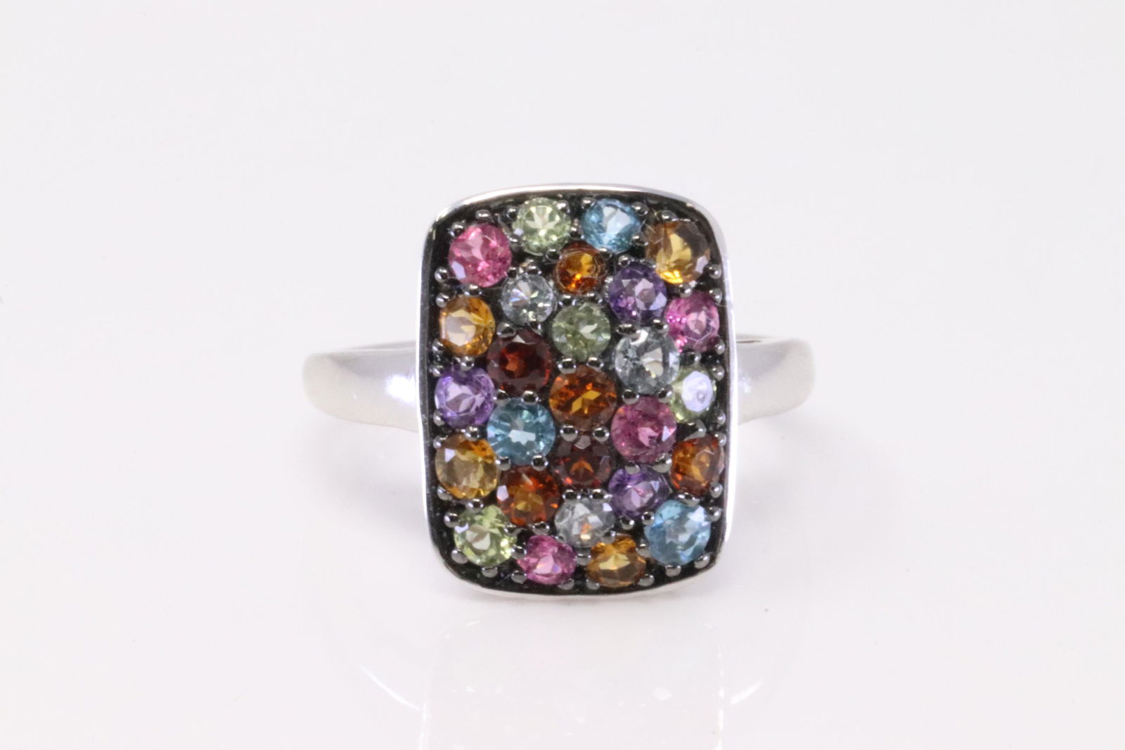 14Kt White Gold Multi-Color Stone Ring. (1 of 4)