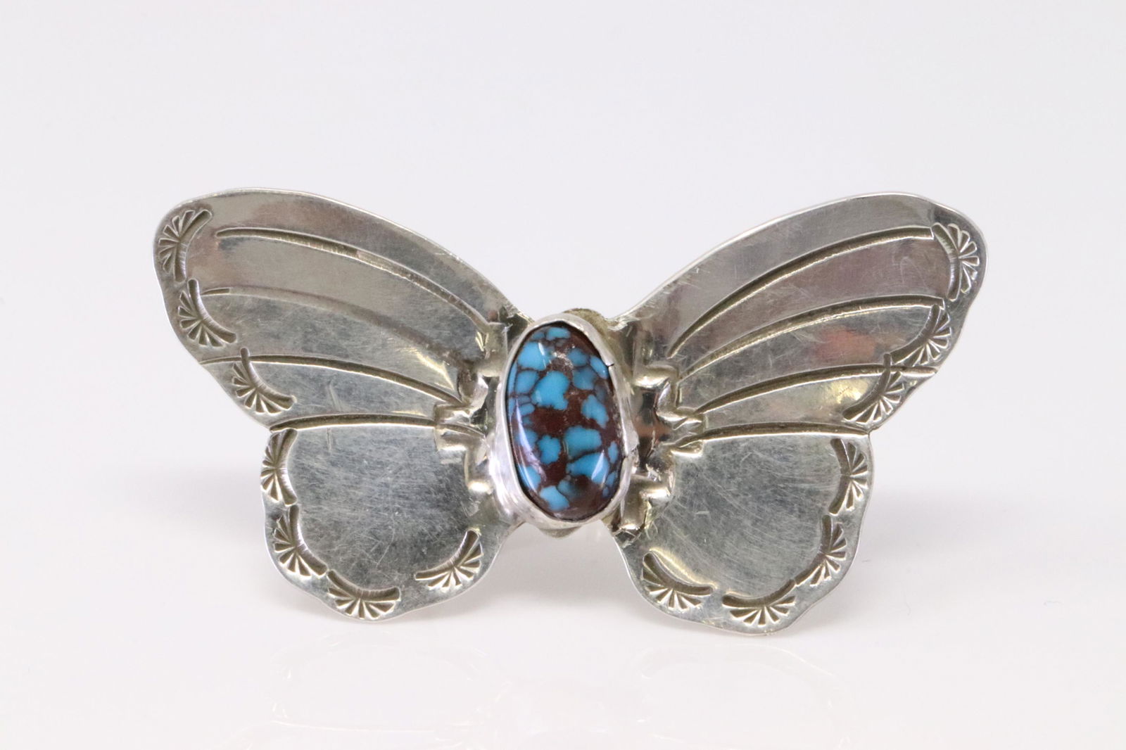 Native America Navajo Handmade Sterling Silver Turquoise Butterfly Ring By RNG. (1 of 4)