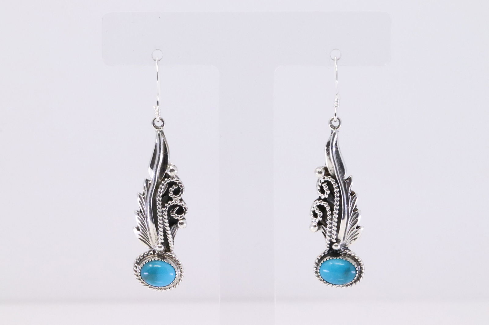 Native America Navajo Handmade Sterling Silver Turquoise Dangling Earring's By Bobby Platero. (1 of 4)