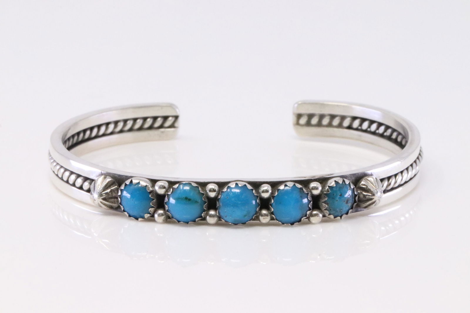 Native America Navajo Handmade Sterling Silver Turquoise Bracelet By R.King. (1 of 4)