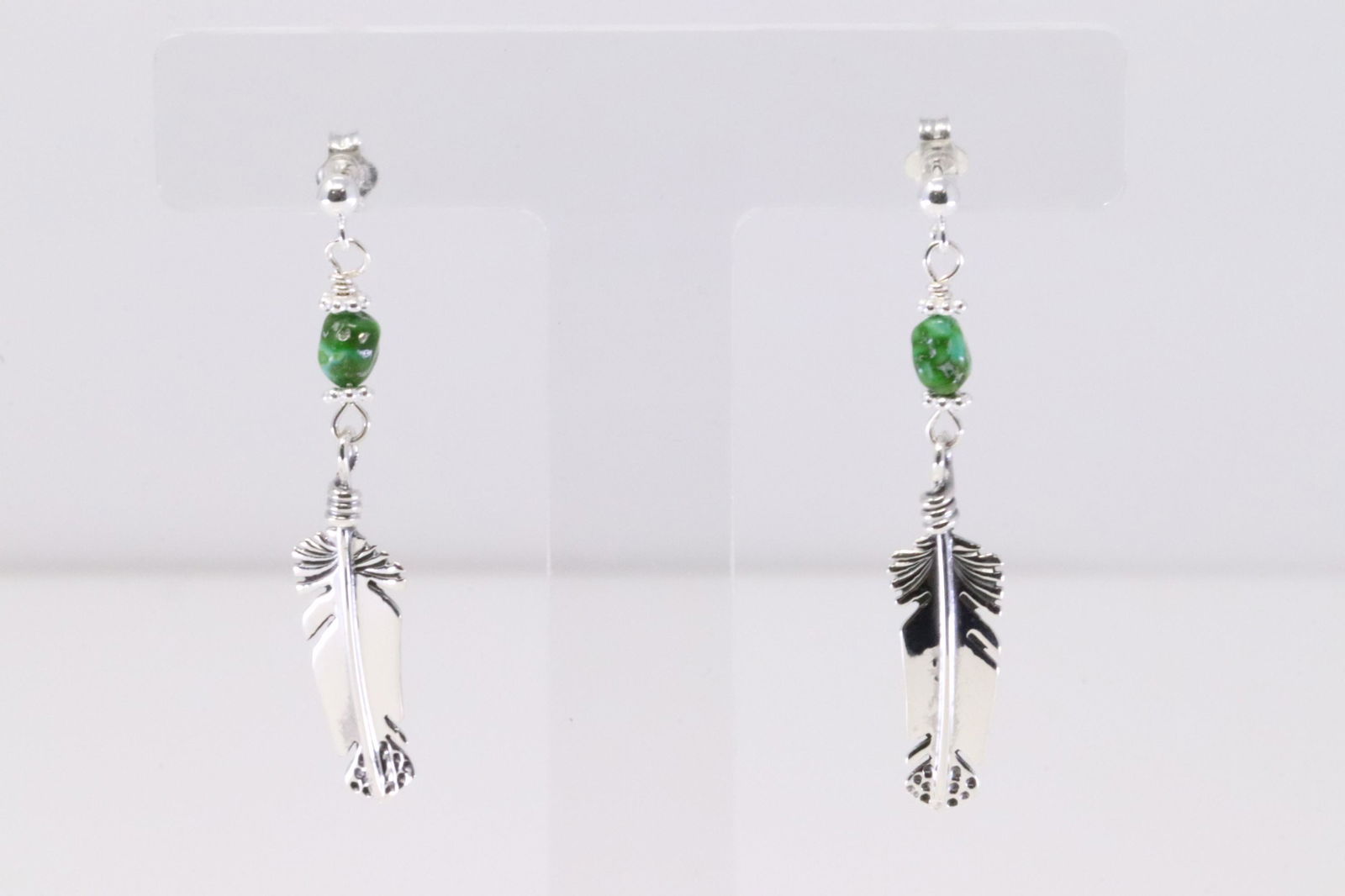 Native America Navajo Handmade Sterling Silver Turquoise Feather Post Earring's. (1 of 4)