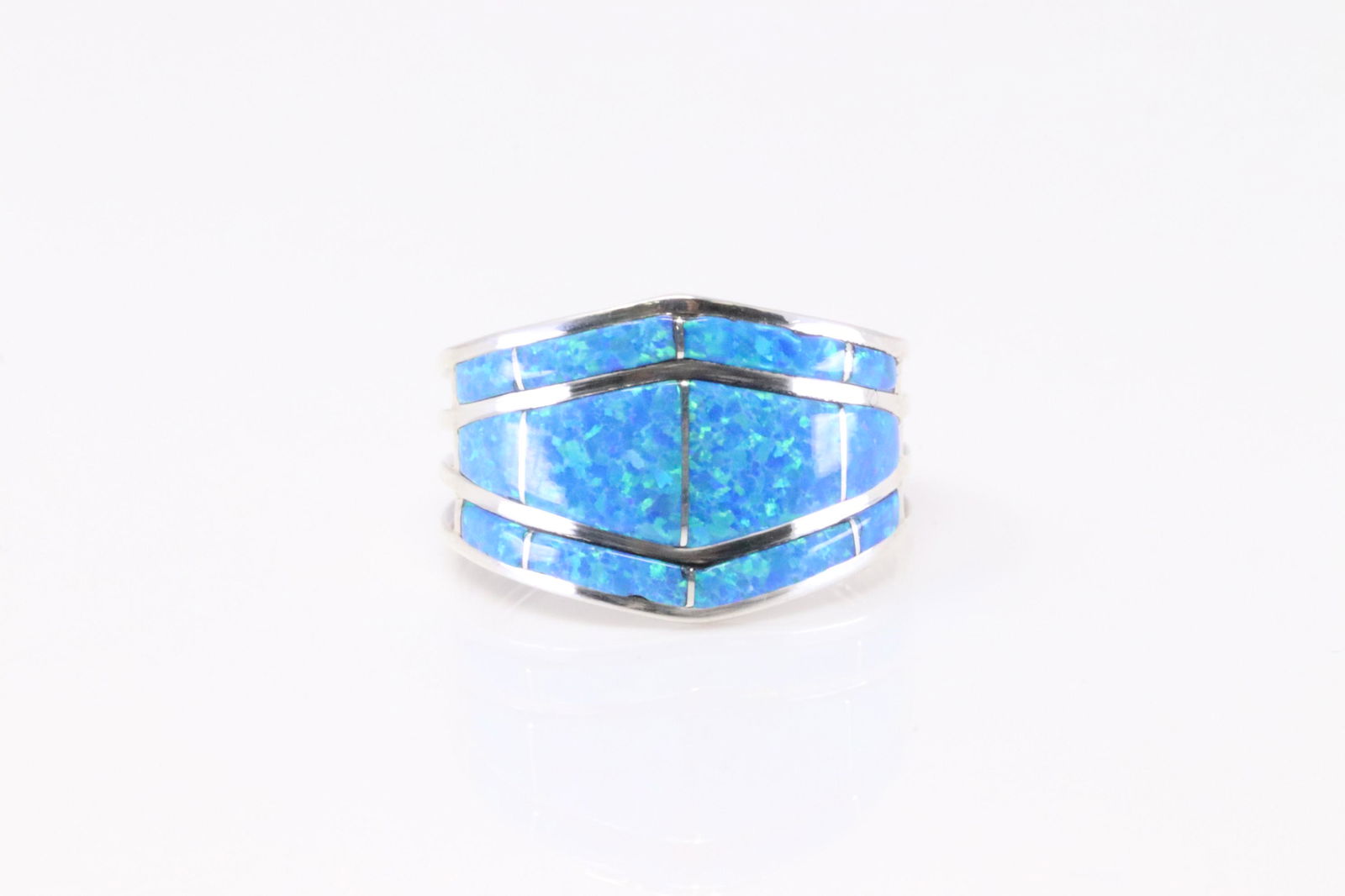 Native America Navajo Handmade Sterling Silver Synthetic Opal Ring By AE. (1 of 4)