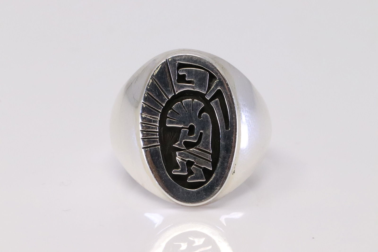 Native America Navajo Handmade Sterling Silver Kokopelli Cuff Ring By C.Perteson. (1 of 4)