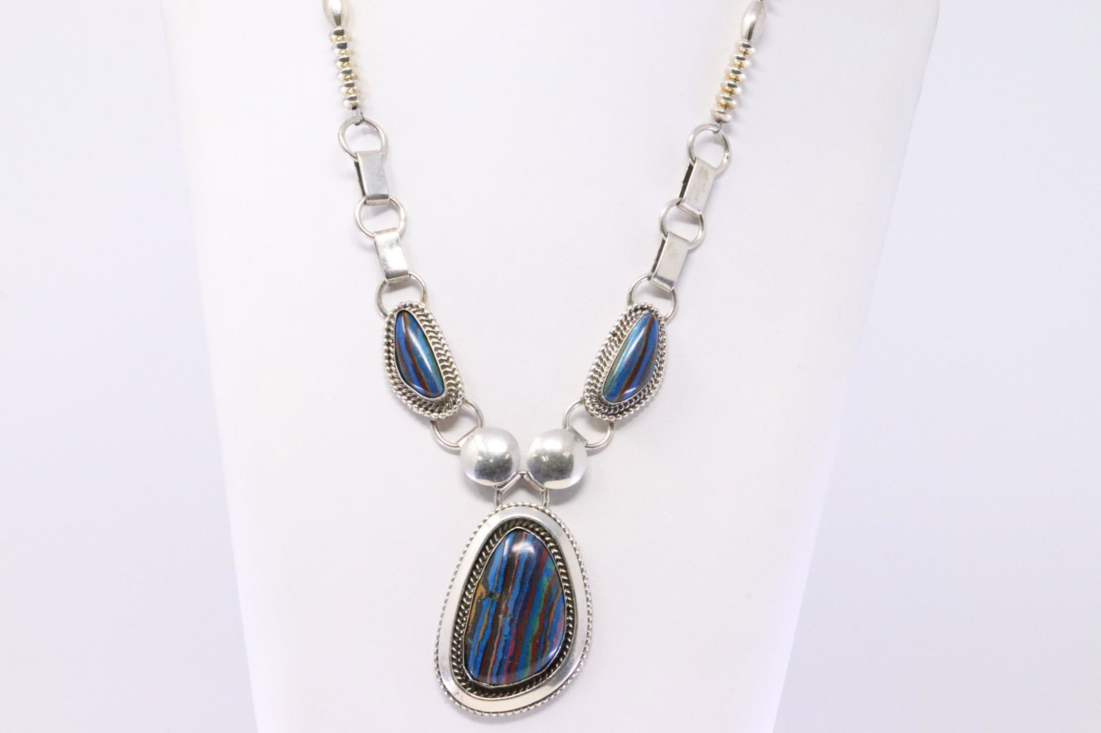 Native America Navajo Handmade Sterling Silver Multi-Color Necklace By R.B. (1 of 4)