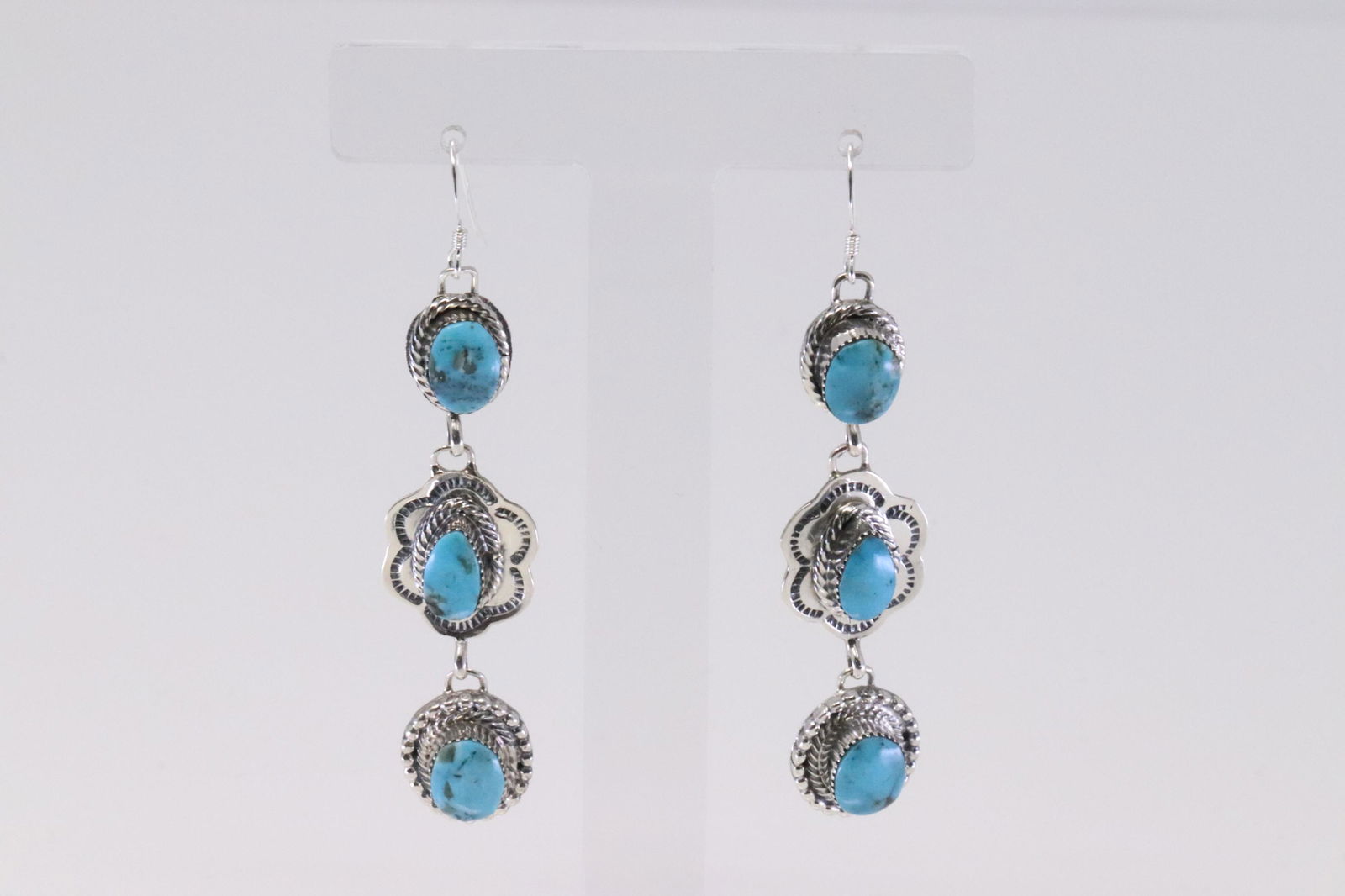 Native America Navajo Handmade Sterling Silver Turquoise Dangling Earring's By Marie Jones. (1 of 4)