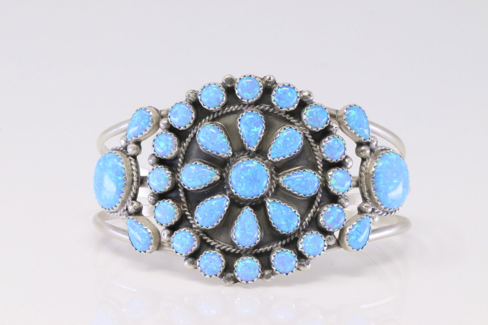 Native America Navajo Handmade Sterling Silver Synthetic Opal Bracelet By R.B. (1 of 4)