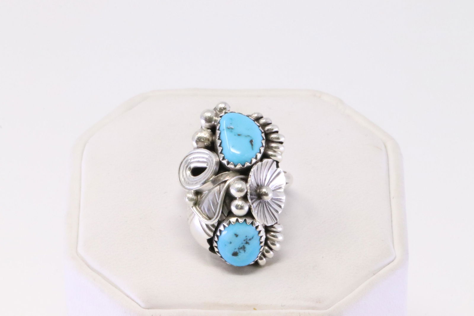Native America Navajo Handmade Sterling Silver Turquoise Ring By Max Calladitto. (1 of 4)