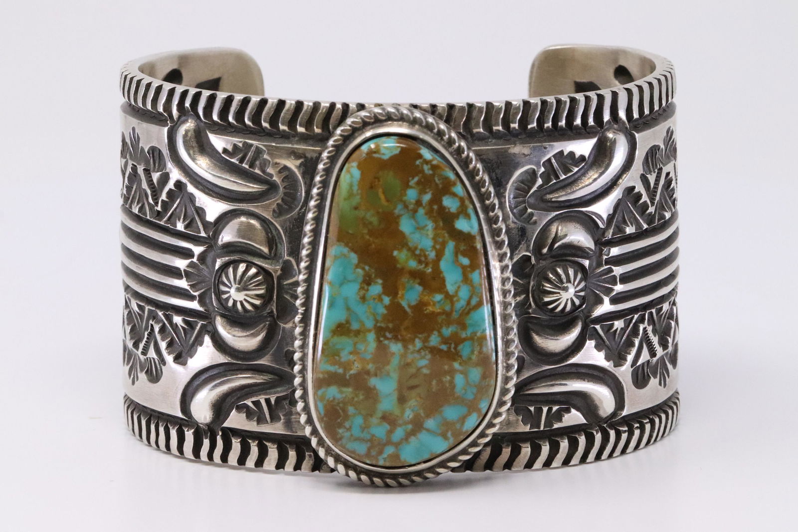 Native American Navajo Handmade Sterling Silver Turquoise Bracelet By Elvira Bill. (1 of 5)