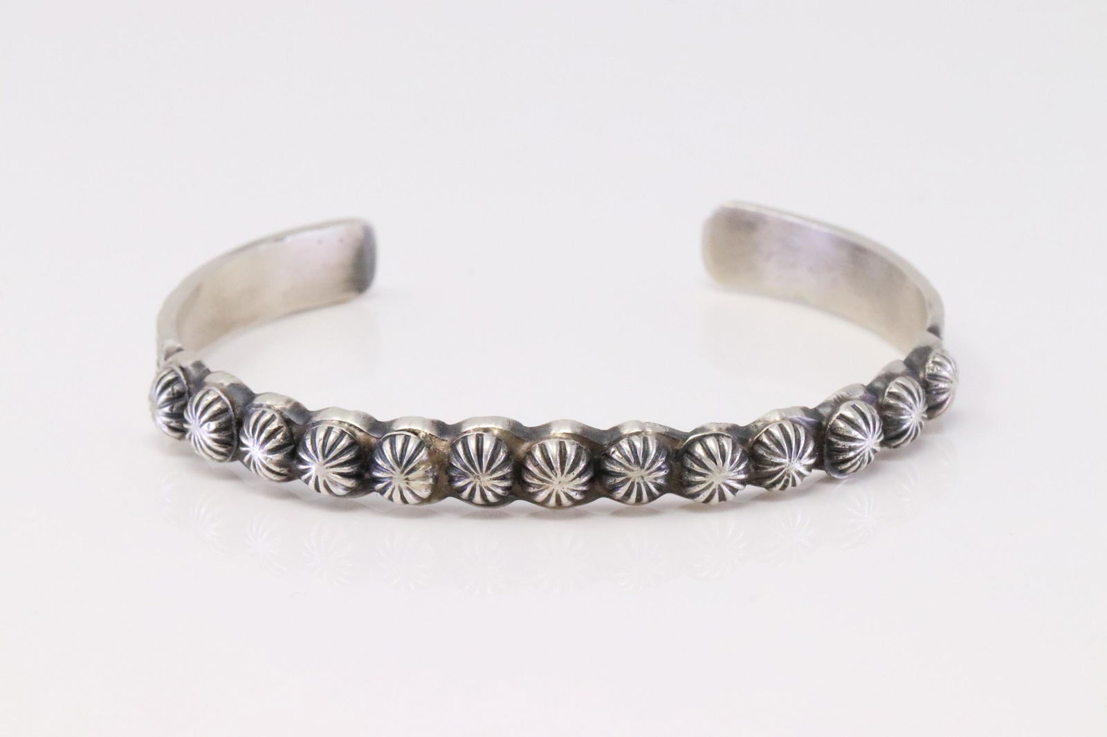 Native America Navajo Handmade Sterling Silver Solid Cuff Bracelet By MC. (1 of 4)