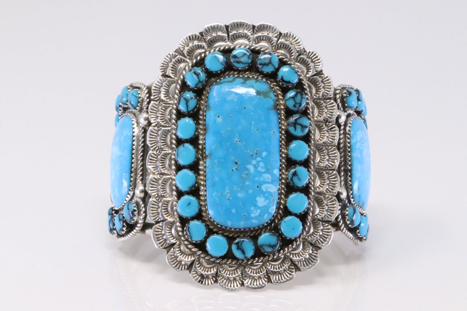 Native American Navajo Handmade Sterling Silver Turquoise Bracelet By Larry Etcitty. (1 of 5)