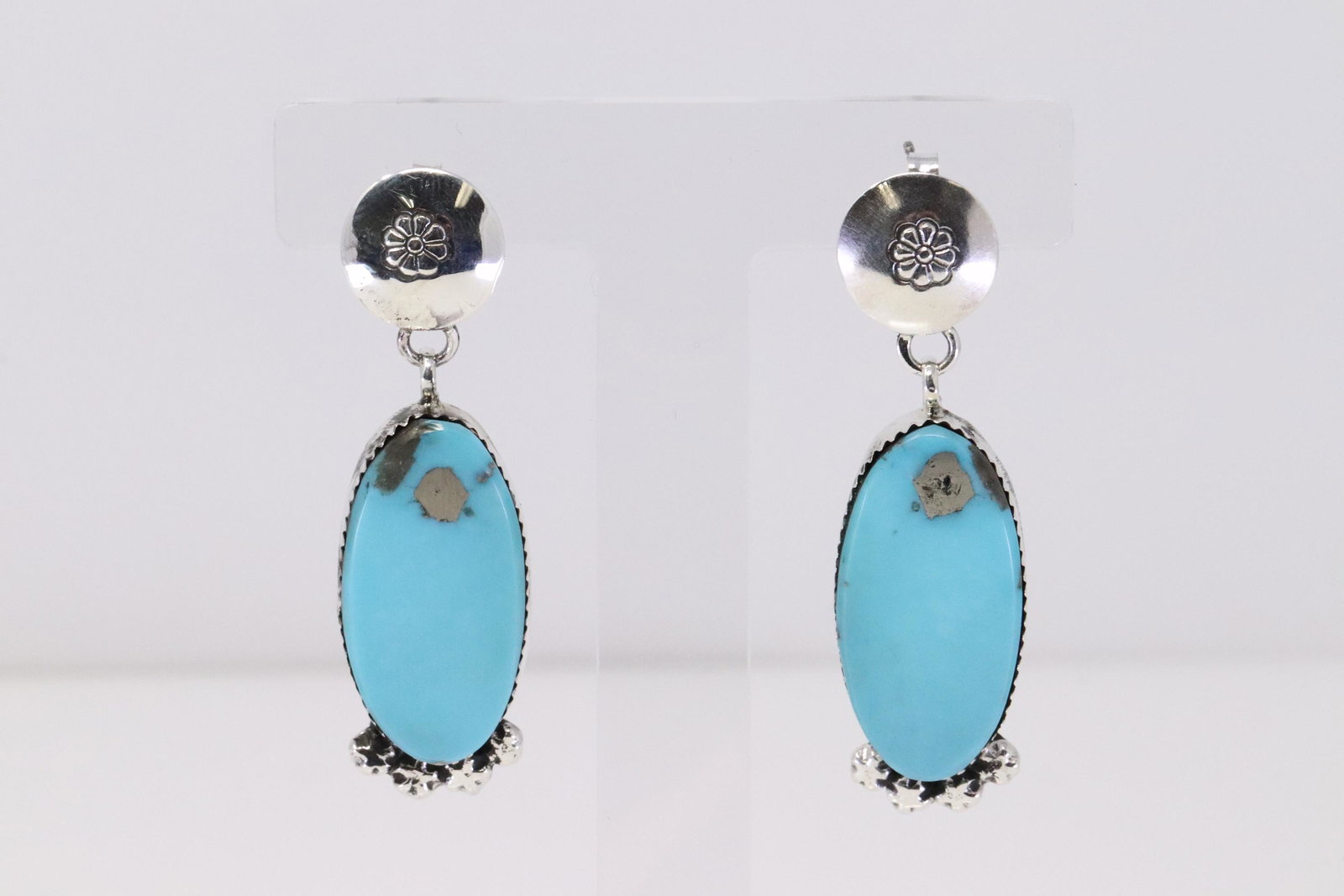 Native America Navajo Handmade Sterling Silver Turquoise Post / Dangling Earring's By Selina Warner.: This is a Native America Navajo Handmade Sterling Silver Turquoise Post / Dangling Earring's By Selina Warner.