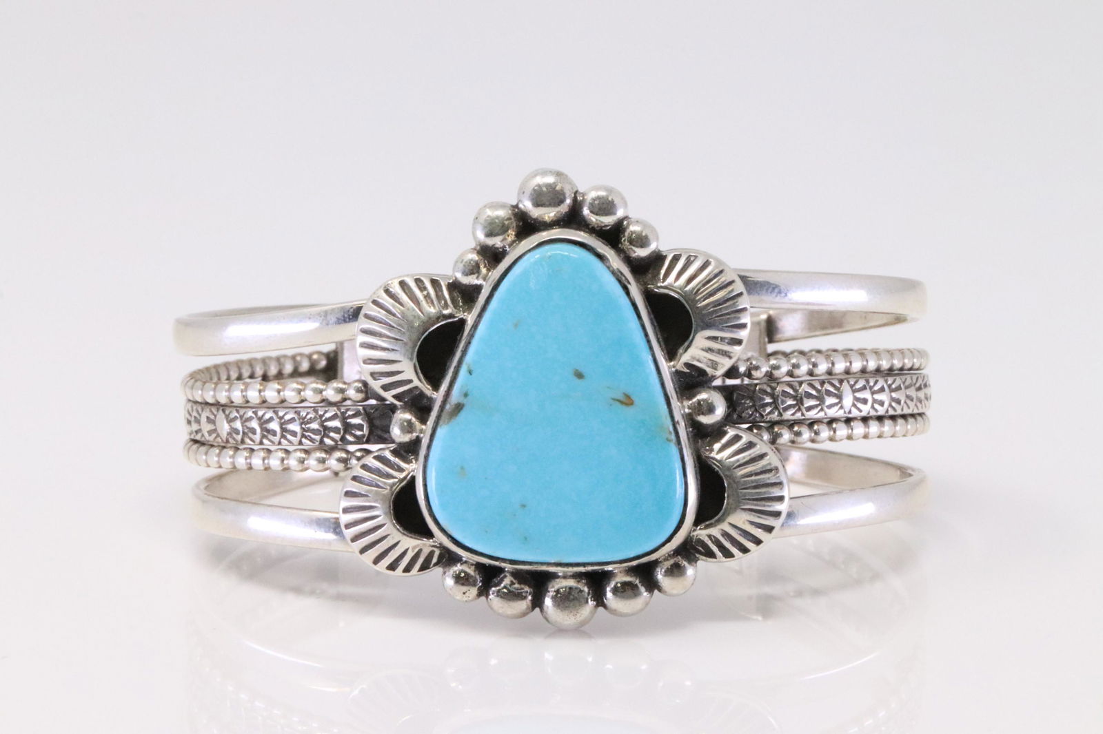 Native America Navajo Handmade Sterling Silver Turquoise Cuff Bracelet By FL. (1 of 5)