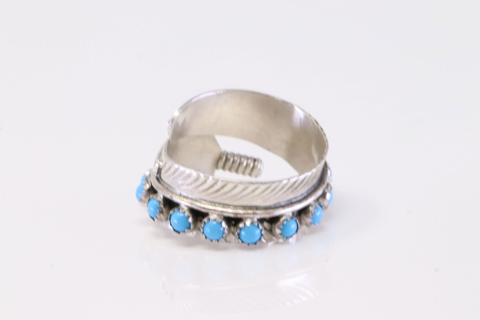 Native America Handmade Navajo Sterling Silver Turquoise Feather Ring By Aaron Davis. (1 of 4)