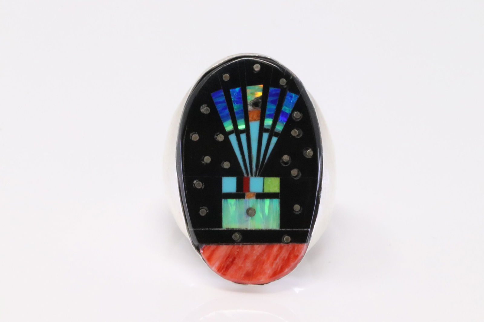 Native American Navajo Handmade Sterling Silver Multi-Stone Inlay Night Sky By S. (1 of 4)