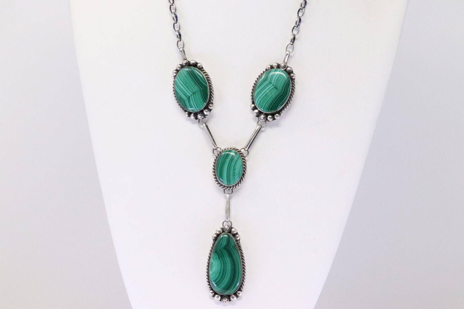 Native America Navajo Handmade Sterling Silver Turquoise Malachite Necklace & Earring's Set By (1 of 6)