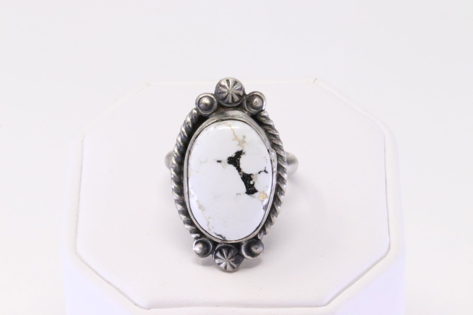 Native America Navajo Handmade Sterling Silver White Buffalo Ring By Robert Shakey. (1 of 4)