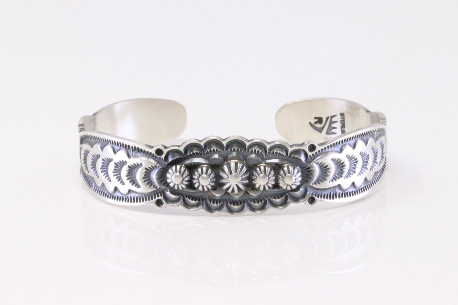 Native America Navajo Handmade Sterling Silver Solid Bracelet By Bennie Ramon. (1 of 4)