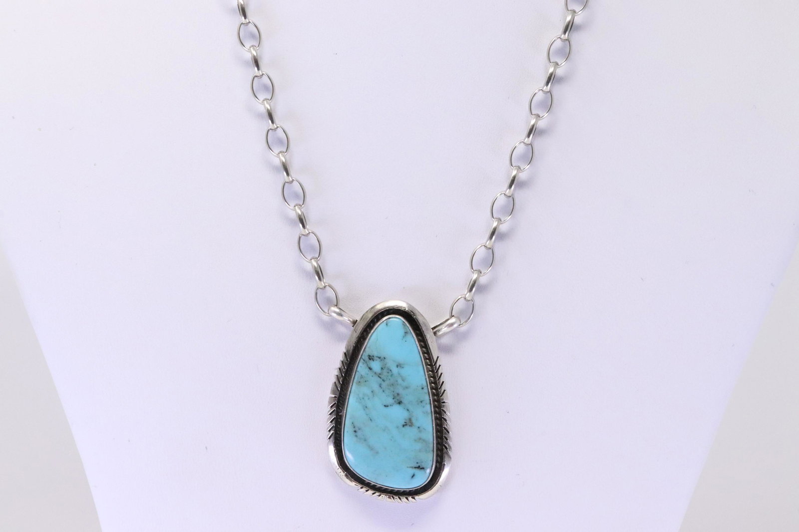 Native America Navajo Handmade Sterling Silver Campitos Turquoise Necklace By Alfred Martinez.: This is a Native America Navajo Handmade Sterling Silver Campitos Turquoise Necklace By Alfred Martinez. Necklace length: 16.00"