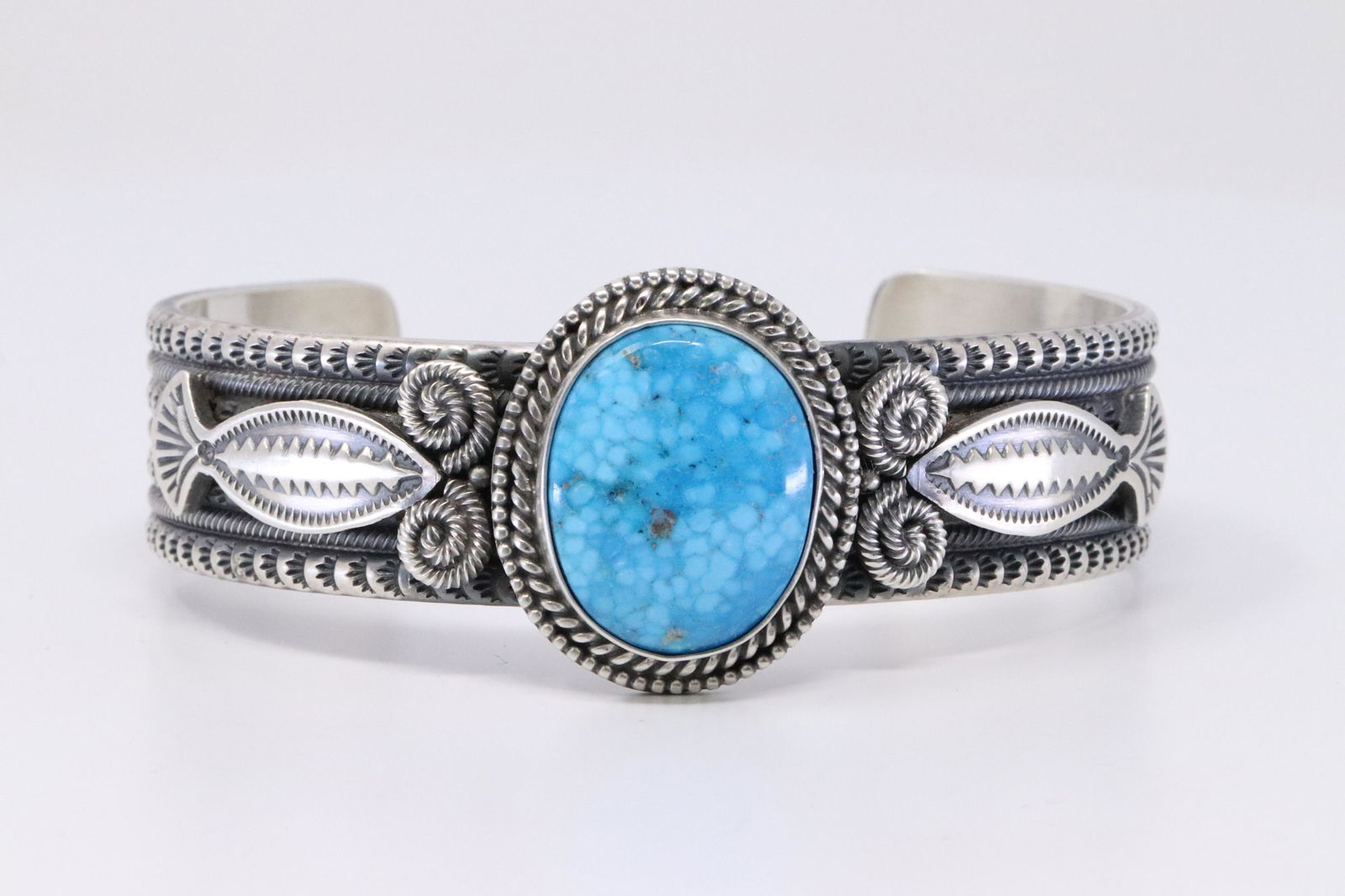 Native American Navajo Handmade Sterling Silver Turquoise Bracelet By Michael Calladito. (1 of 5)