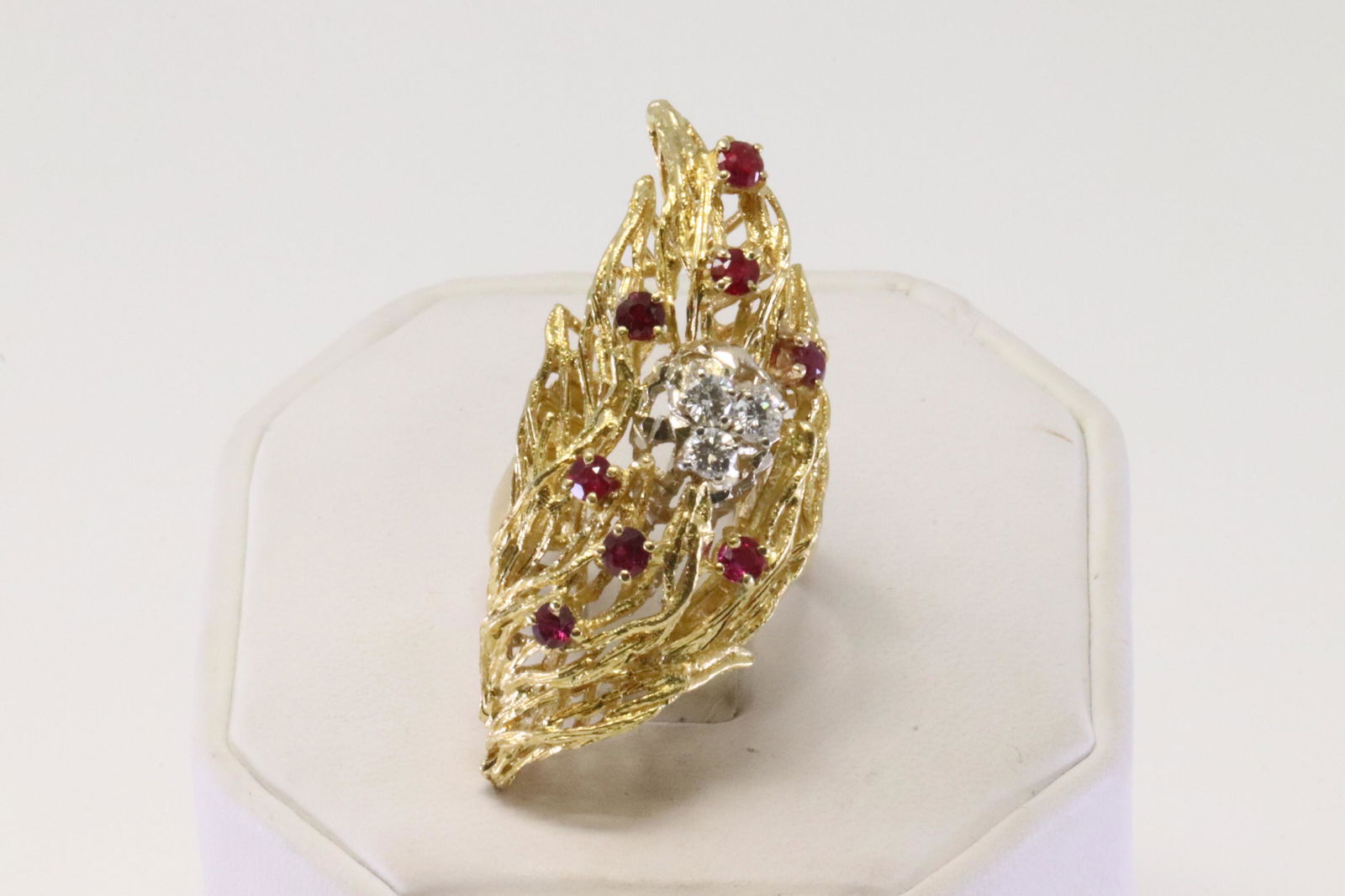 18Kt White Gold Vintage Ruby / Diamond Cocktail Ring. (1 of 4)