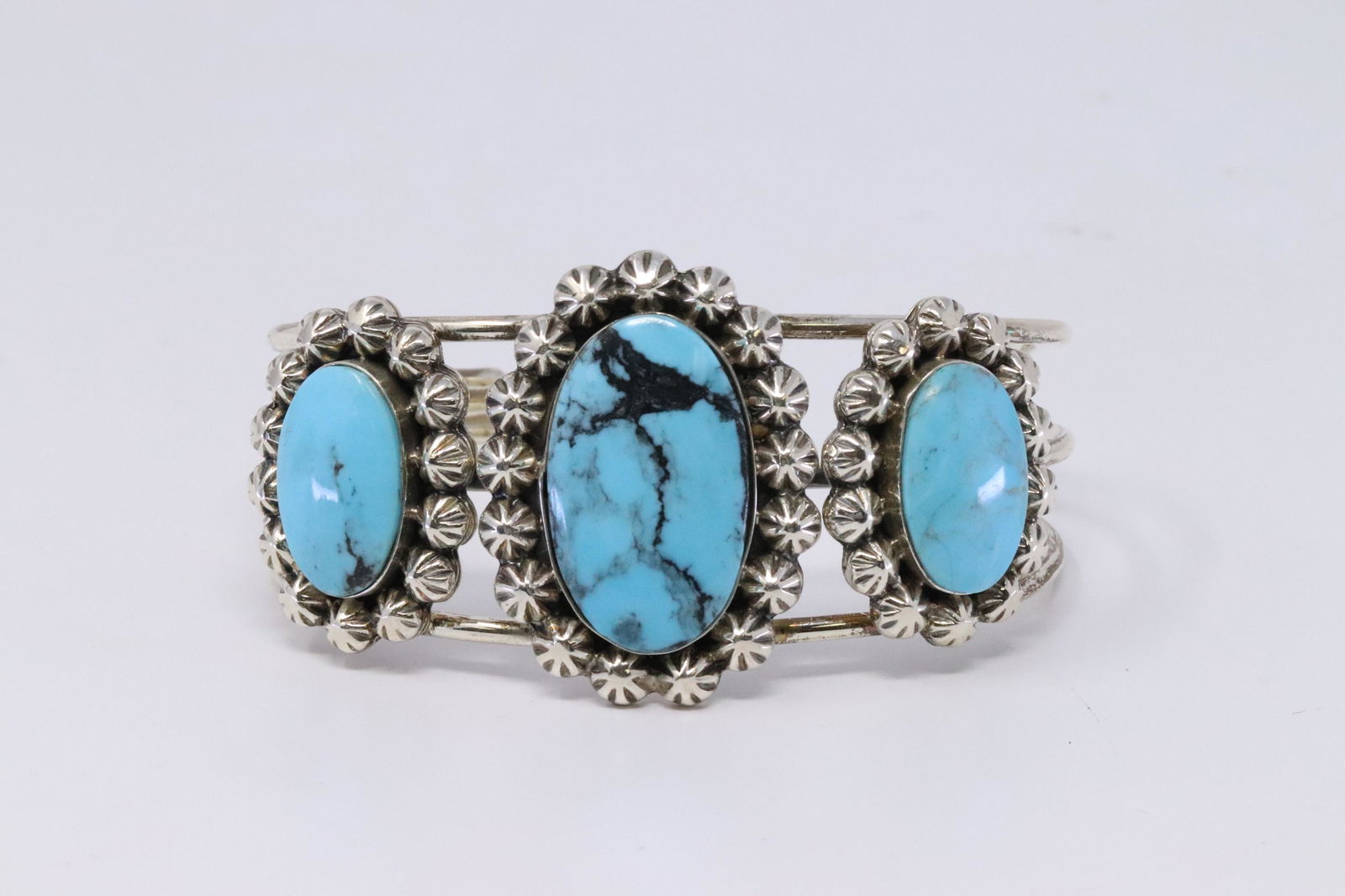 Native American Navajo Handmade Sterling Silver Turquoise Bracelet By Mike Smith.: This is a Native American Navajo Handmade Sterling Silver Turquoise Bracelet by Mike Smith.