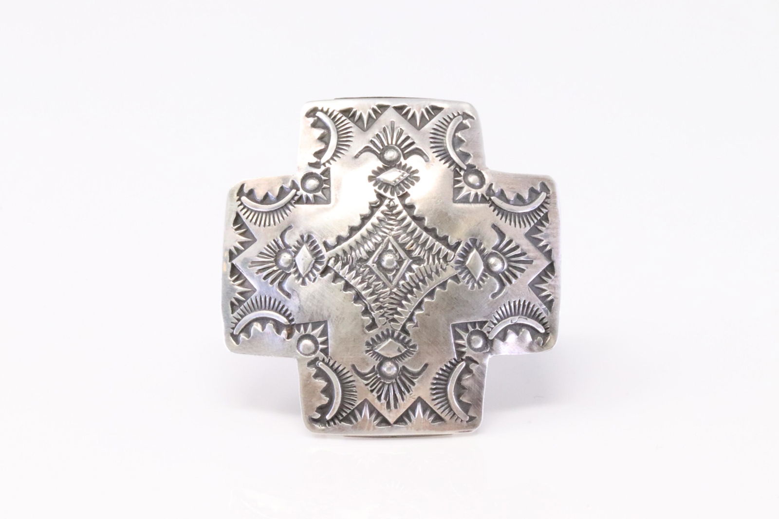 Native American Navajo Handmade Sterling Silver Cross Ring By Vincent. (1 of 4)