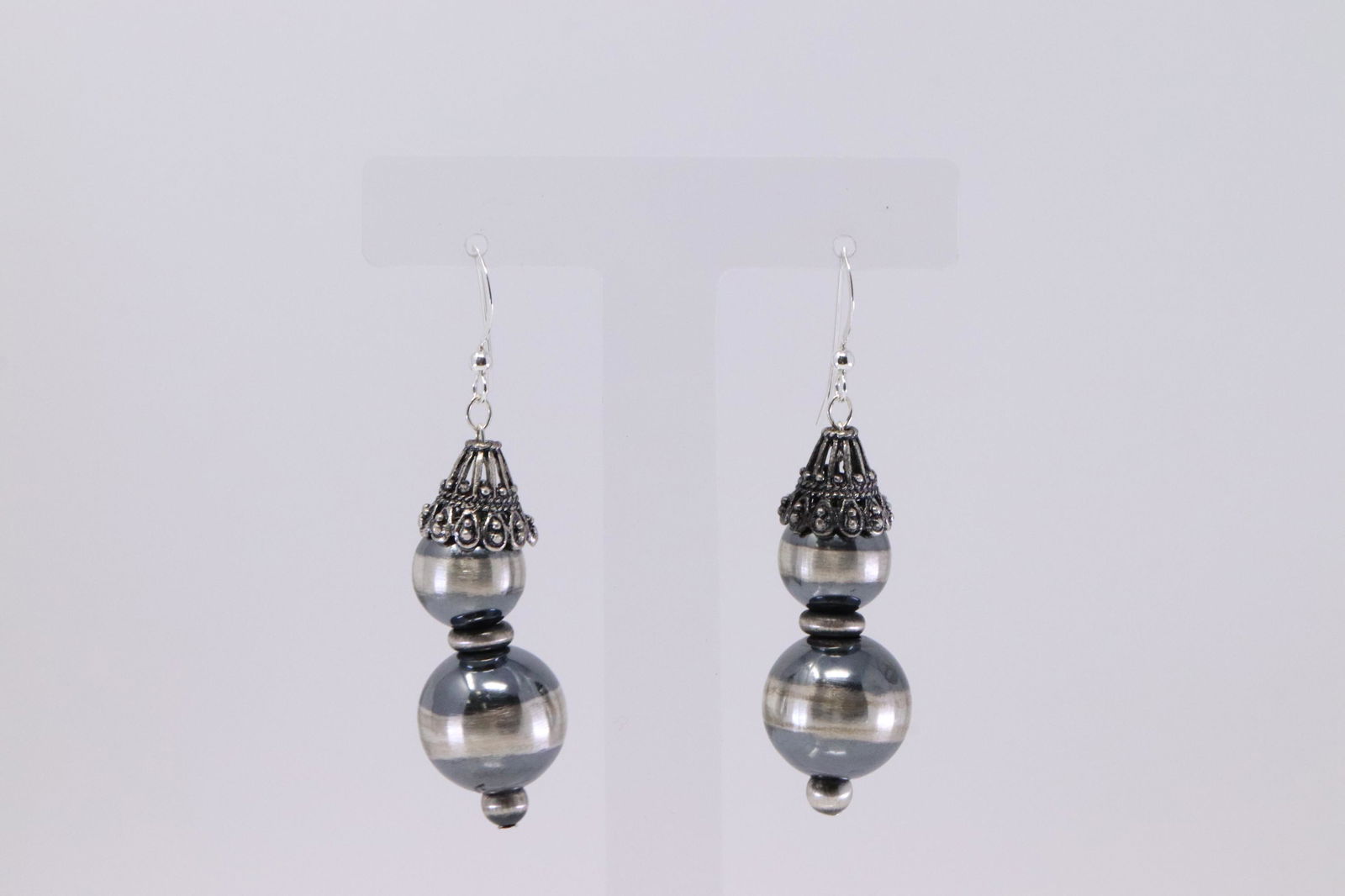 Native American Navajo Handmade Sterling Silver Pearl Dangling Earring's. (1 of 3)