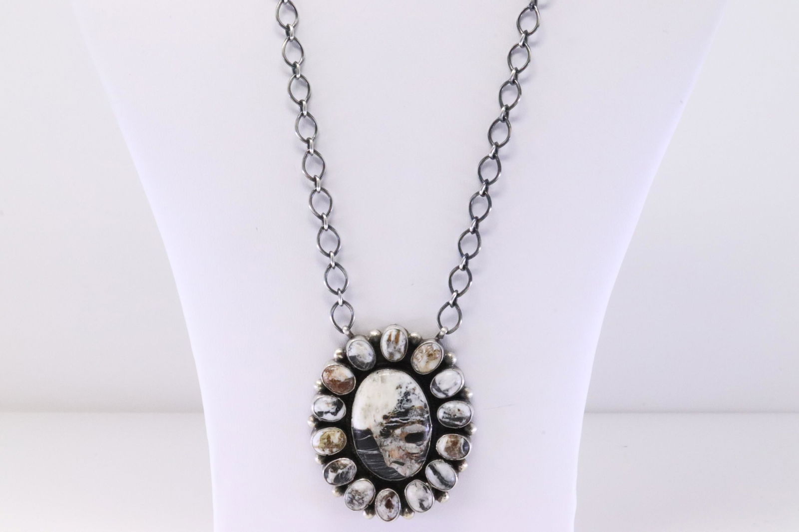 Native America Navajo Handmade Sterling Silver White Buffalo Necklace By JJ. (1 of 4)