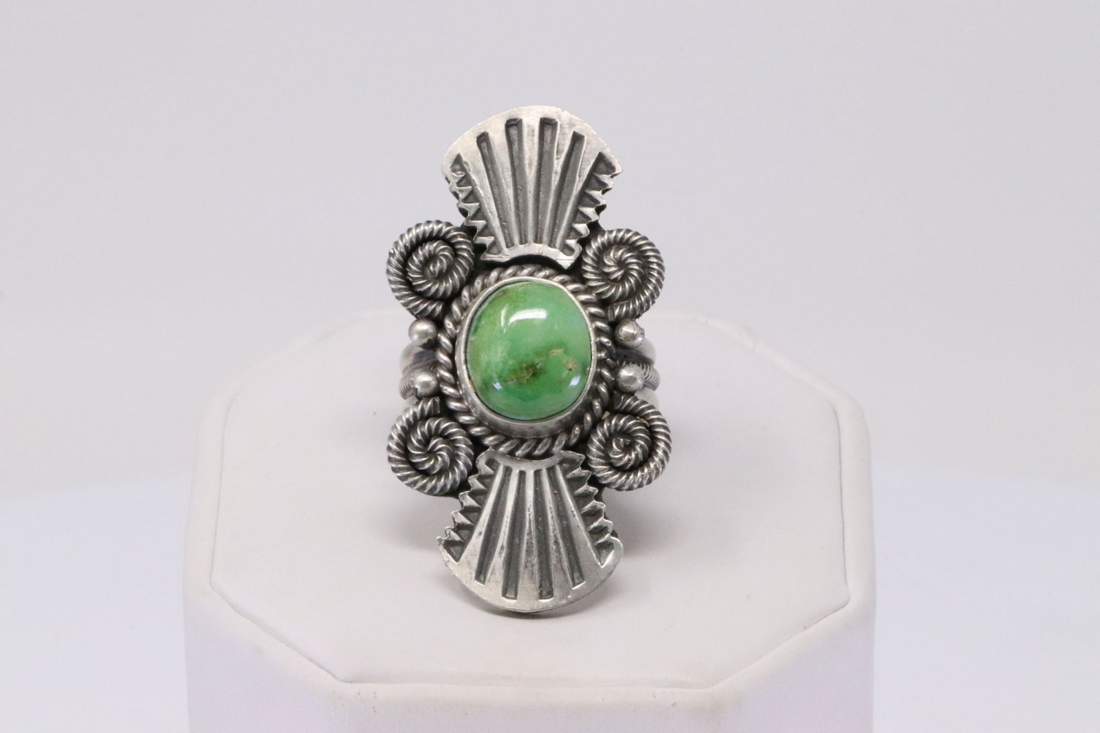 Native American Navajo Handmade Sterling Silver Sonora Gold Turquoise Ring By M.C.: This is a Native American Navajo Handmade Sterling Silver Sonora Gold Turquoise Ring By M.C. Ring size: 7.00.