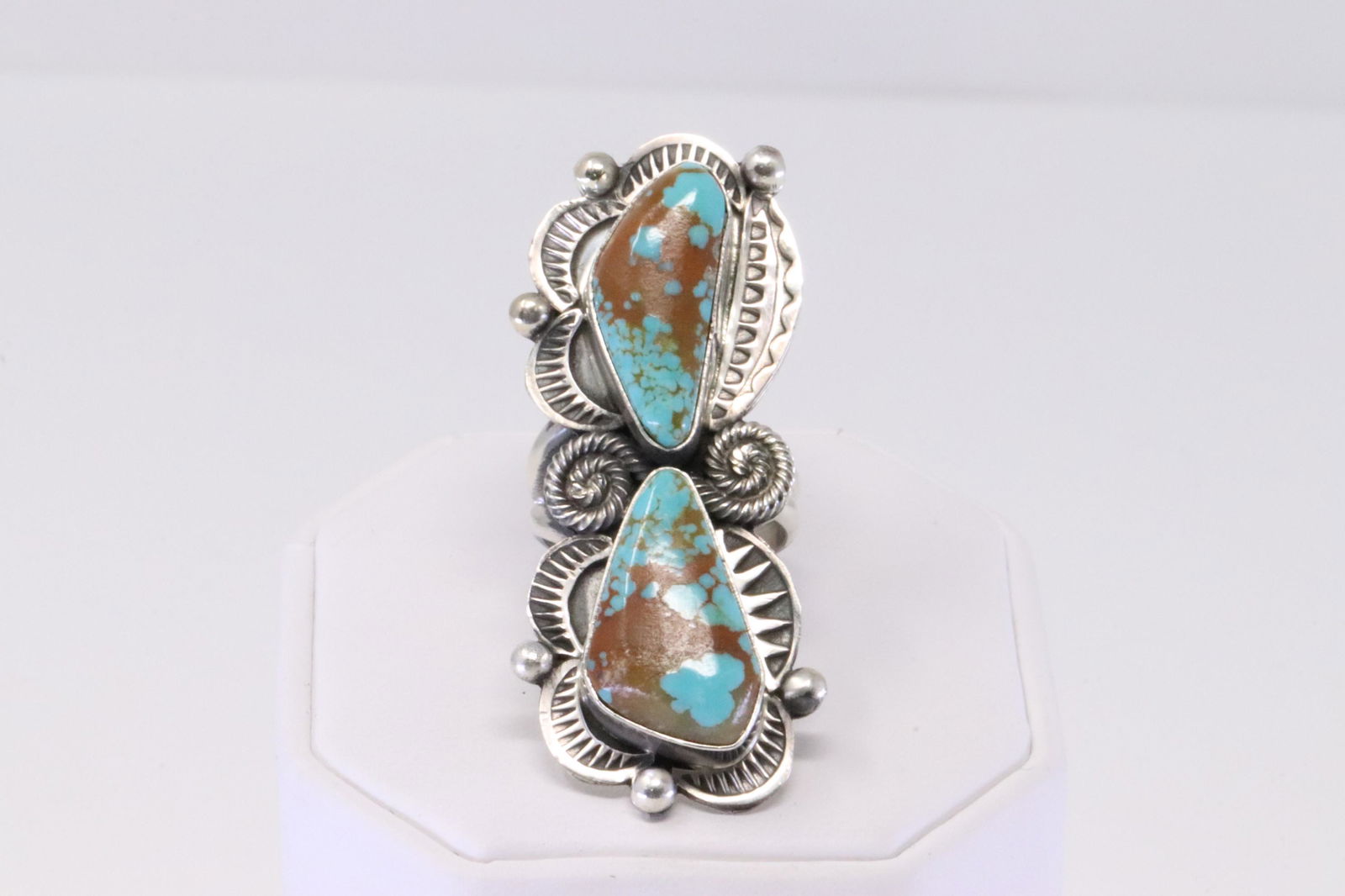 Native American Navajo Handmade Sterling Silver Turquoise Ring 2 Cuff By M. (1 of 4)