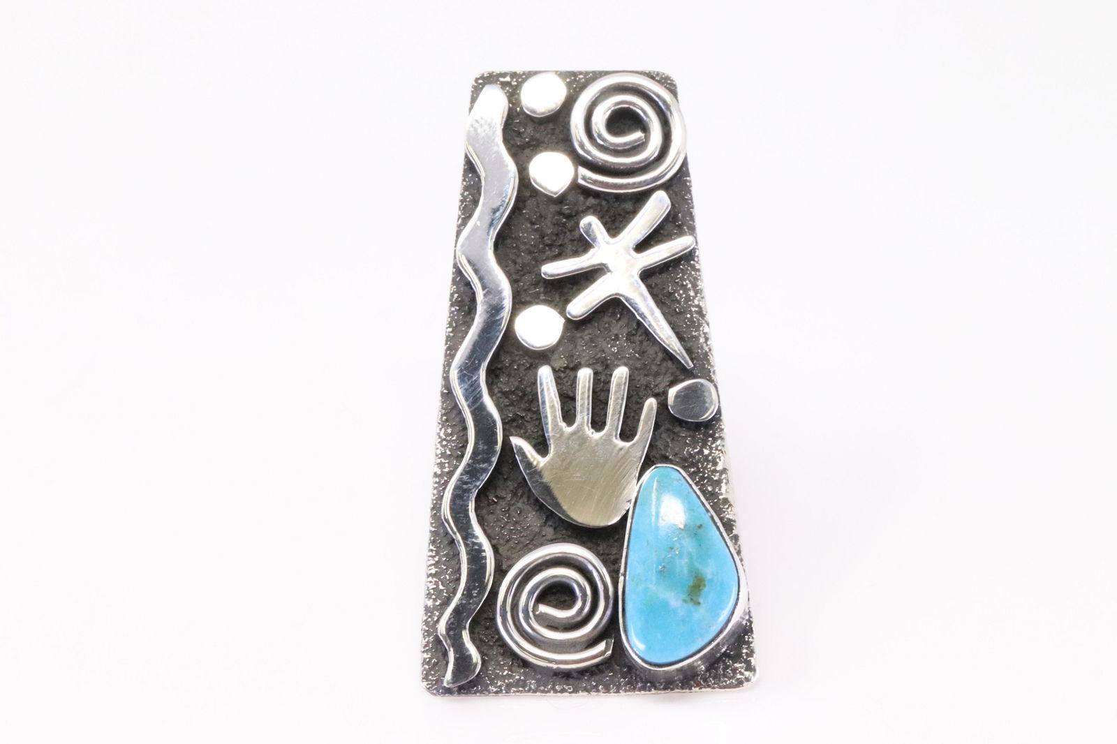 Native America Navajo Handmade Sterling Silver Turquoise Petroglyph Ring By Alex Sanchez. (1 of 4)