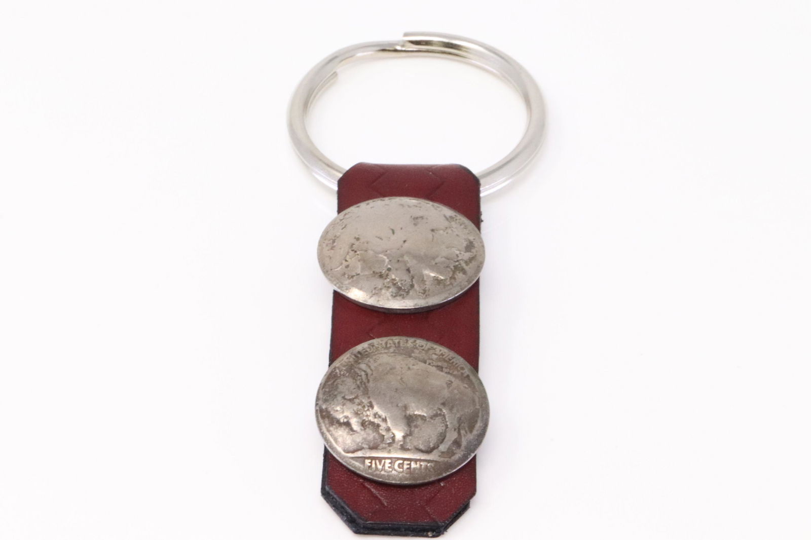Native America Navajo Handmade Sterling Silver Buffalo Nickel Leather Key Ring. (1 of 3)
